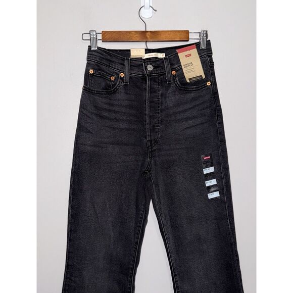 Levis Ribcage Bootcut Jeans Womens 27 Black High Rise 90s Button Fly Stretch - Picture 16 of 16